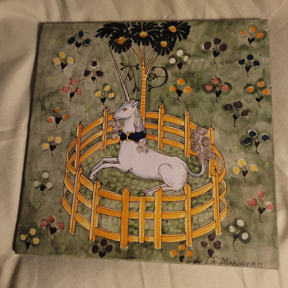 Vintage Adela Morinere Hand Painted Unicorn Tile